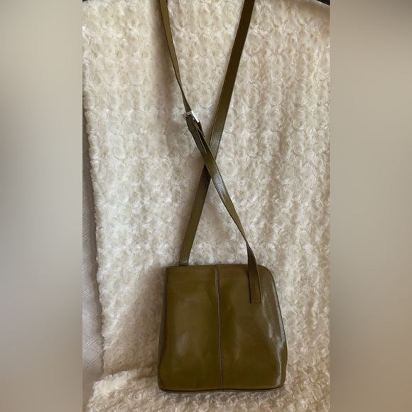 Olive Green HOBO Int. Leather Crossbody Bag shiny - Picture 1 of 8